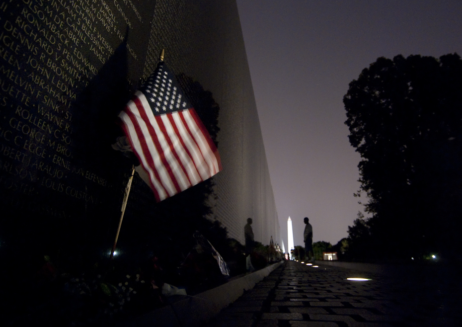 A late night visitor to the Vietnam Veteran's Memorial over Memorial Day weekend.