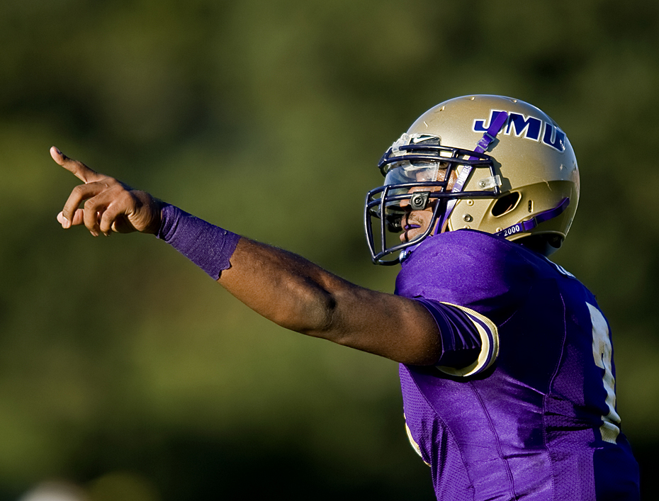 JMU-Maine3 James Madison quarterback Justin Thorpe celebrates following his touchdown run in the secod quarter against Maine.