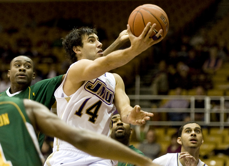 James Madison's Ben Louis drives the lane for a layup against Norfolk State in first quarter action in Harrisonburg on Wednesday. 