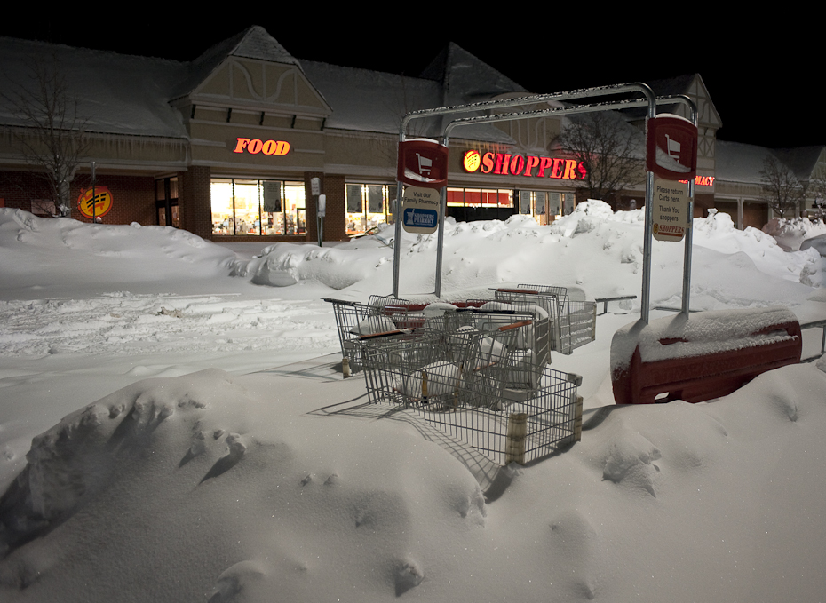 Shopping carts are snowbound in a supermarket parking lot in Hendon, Va. following what people we calling an epic snow in Northern Virginia and D.C. Metro area.