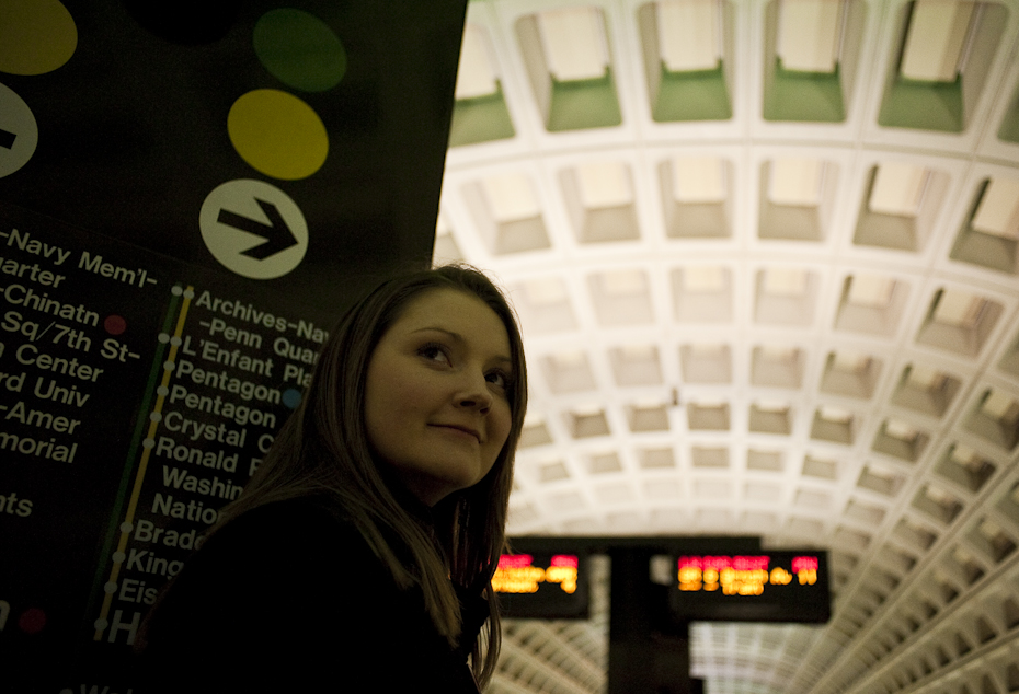 My wife, Jenny as we wait for the train.
